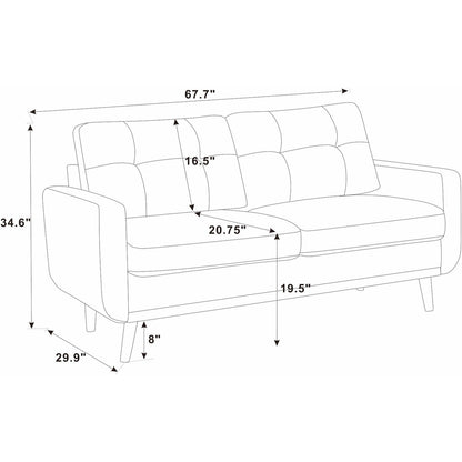 67.7 Wide Mid-Century Modern Upholstered Tufted Loveseat Sofa With Wooden Legs