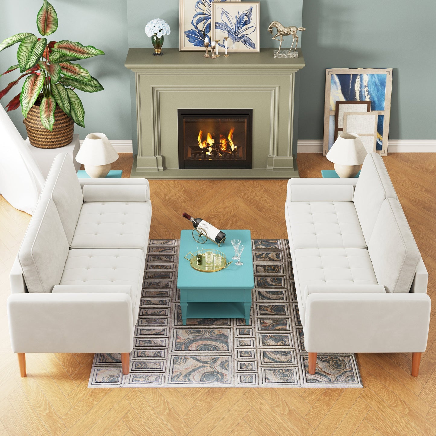 67.7'' Upholstered Loveseat Sofa Couch for Small Spaces with Solid Wood Leg, Tool-Free Assembly