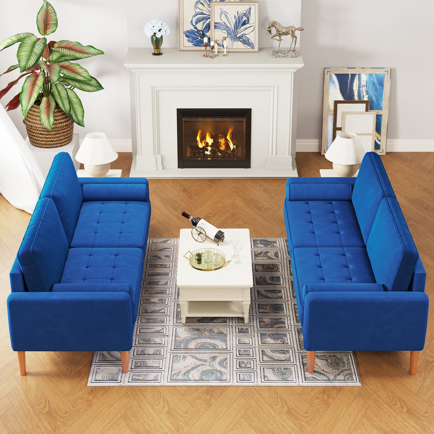 67.7'' Upholstered Loveseat Sofa Couch for Small Spaces with Solid Wood Leg, Tool-Free Assembly