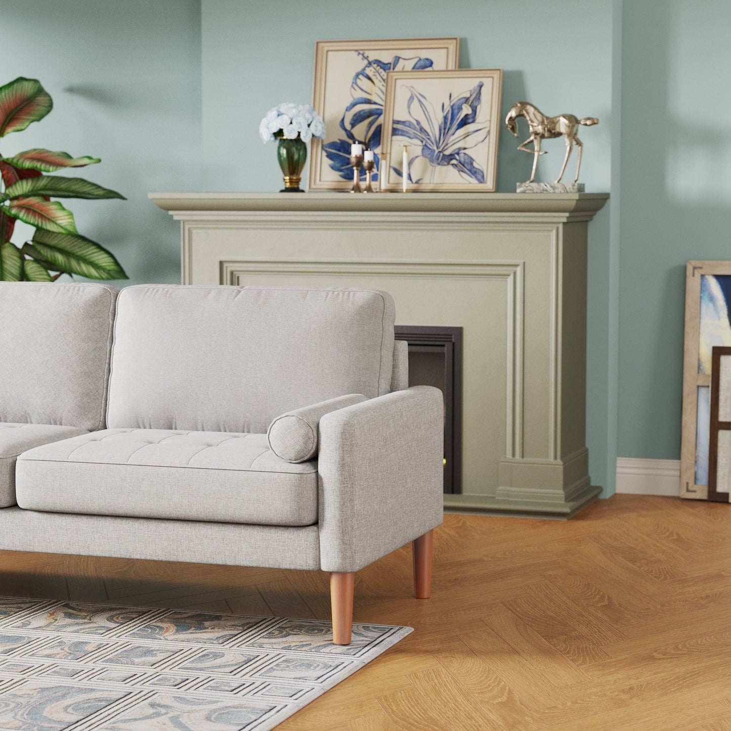 67.7'' Upholstered Loveseat Sofa Couch for Small Spaces with Solid Wood Leg, Tool-Free Assembly