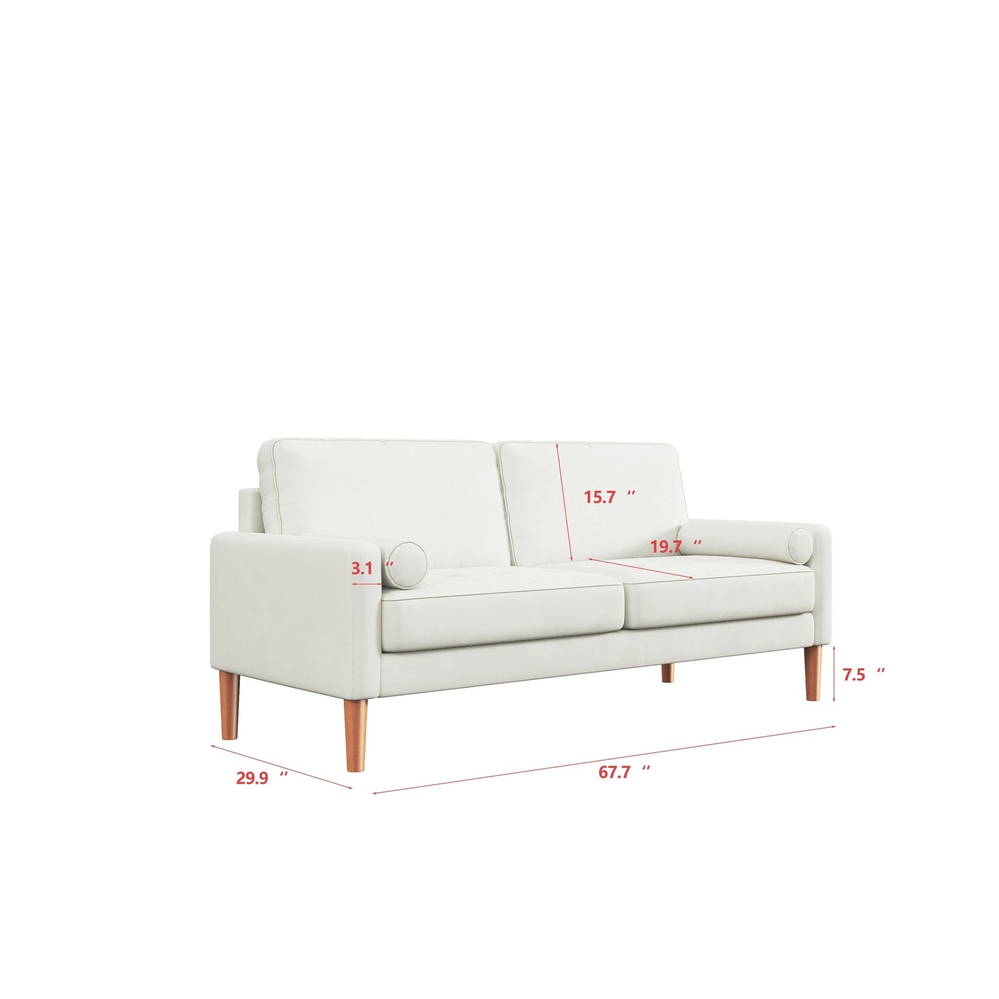 67.7''Upholstered 3 Seater Sofa Couch, with Solid Wood Frame, High-Density Foam Cushions, Tool-Free Assembly
