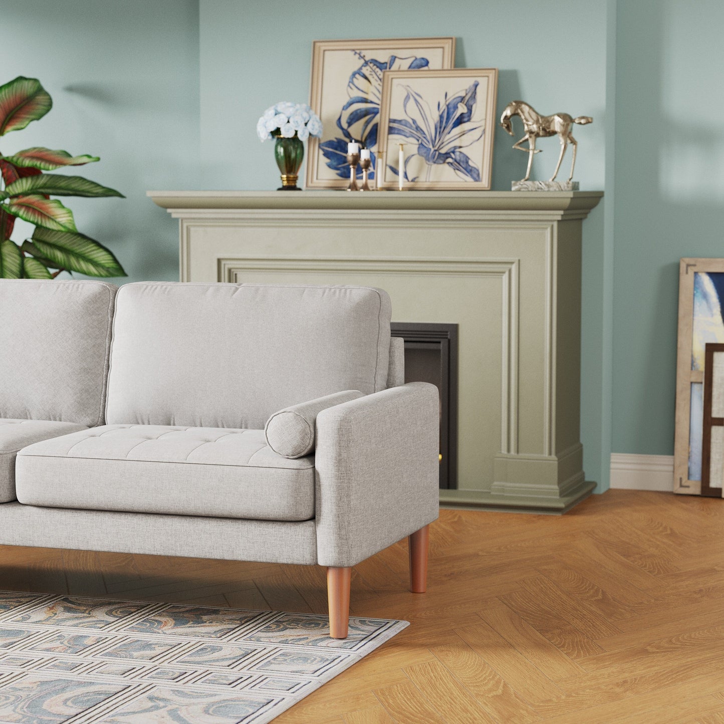 67.7''Upholstered 3 Seater Sofa Couch, with Solid Wood Frame, High-Density Foam Cushions, Tool-Free Assembly