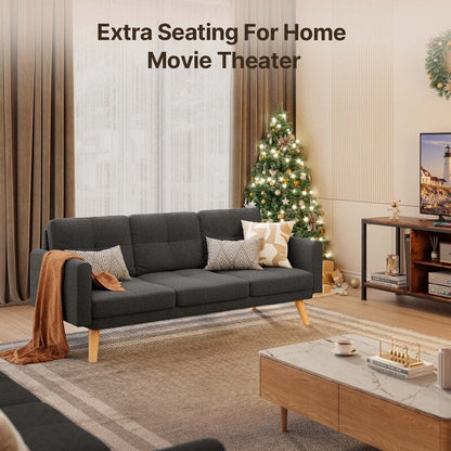 67” Sofa Couch with Soft Armrest Small Sofa Seat with 3 Comfy Pillows，3-Seater Couch for Livingroom