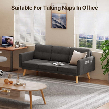 67” Sofa Couch with Soft Armrest Small Sofa Seat with 3 Comfy Pillows，3-Seater Couch for Livingroom