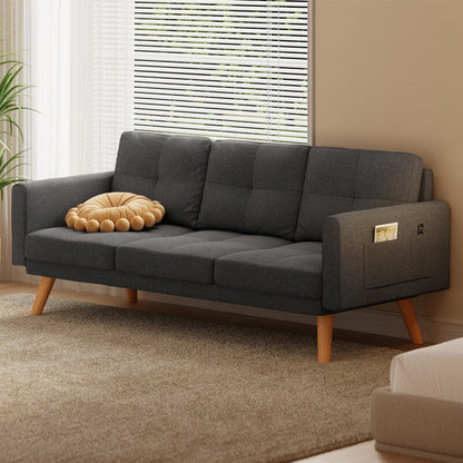 67” Sofa Couch with Soft Armrest Small Sofa Seat with 3 Comfy Pillows，3-Seater Couch for Livingroom