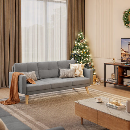 67” Sofa Couch with Soft Armrest Small Sofa Seat with 3 Comfy Pillows，3-Seater Couch for Livingroom