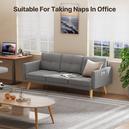 67” Sofa Couch with Soft Armrest Small Sofa Seat with 3 Comfy Pillows，3-Seater Couch for Livingroom