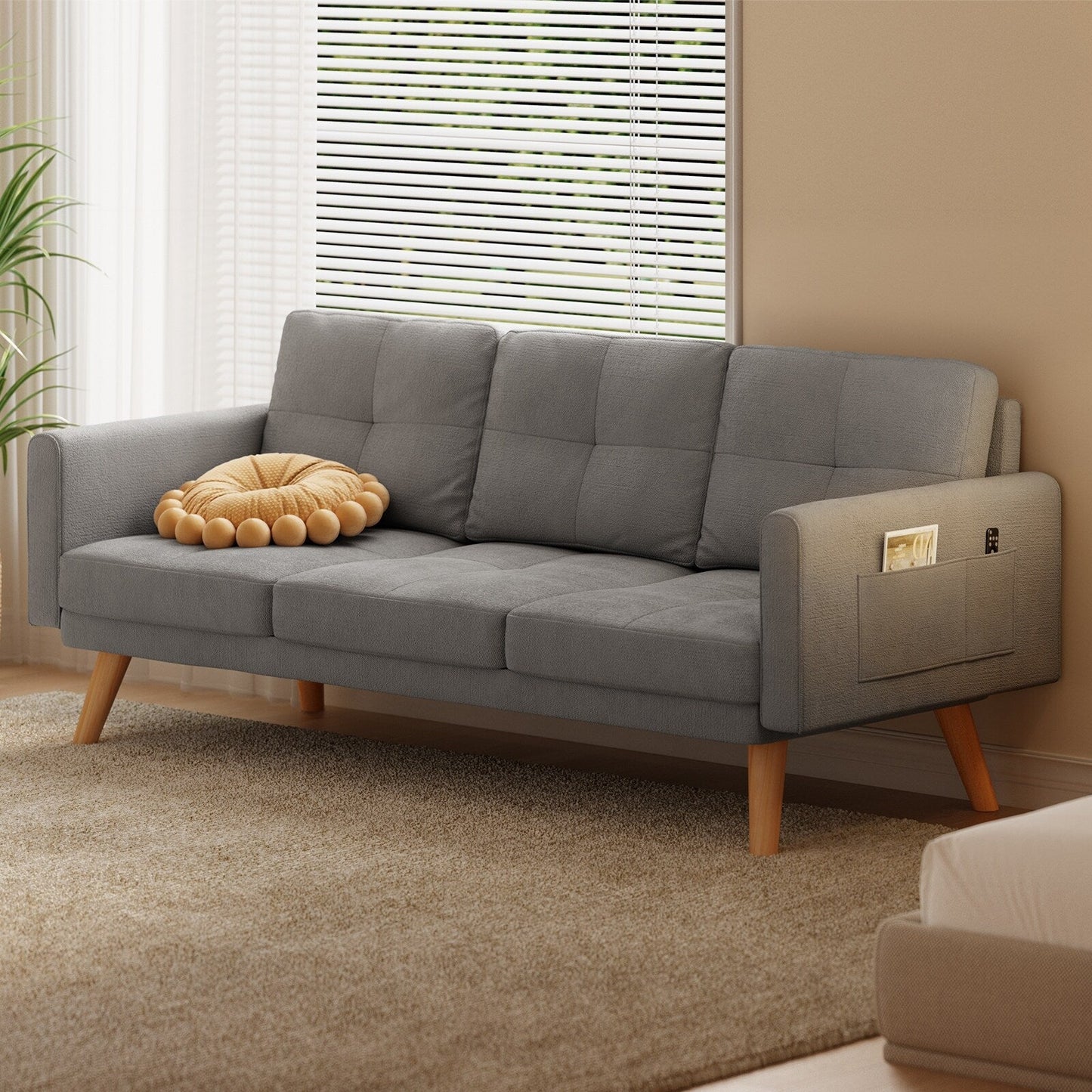 67” Sofa Couch with Soft Armrest Small Sofa Seat with 3 Comfy Pillows，3-Seater Couch for Livingroom