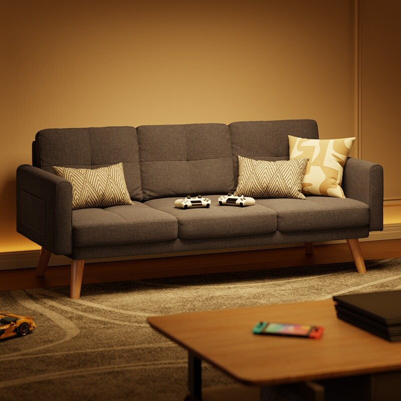 67” Sofa Couch with Soft Armrest Small Sofa Seat with 3 Comfy Pillows，3-Seater Couch for Livingroom