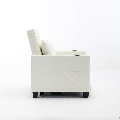 68.12 Faux Leather 3-in-1 Single Convertible Pull Out Sofa with USB Ports and Wear-resistantfor Living Room