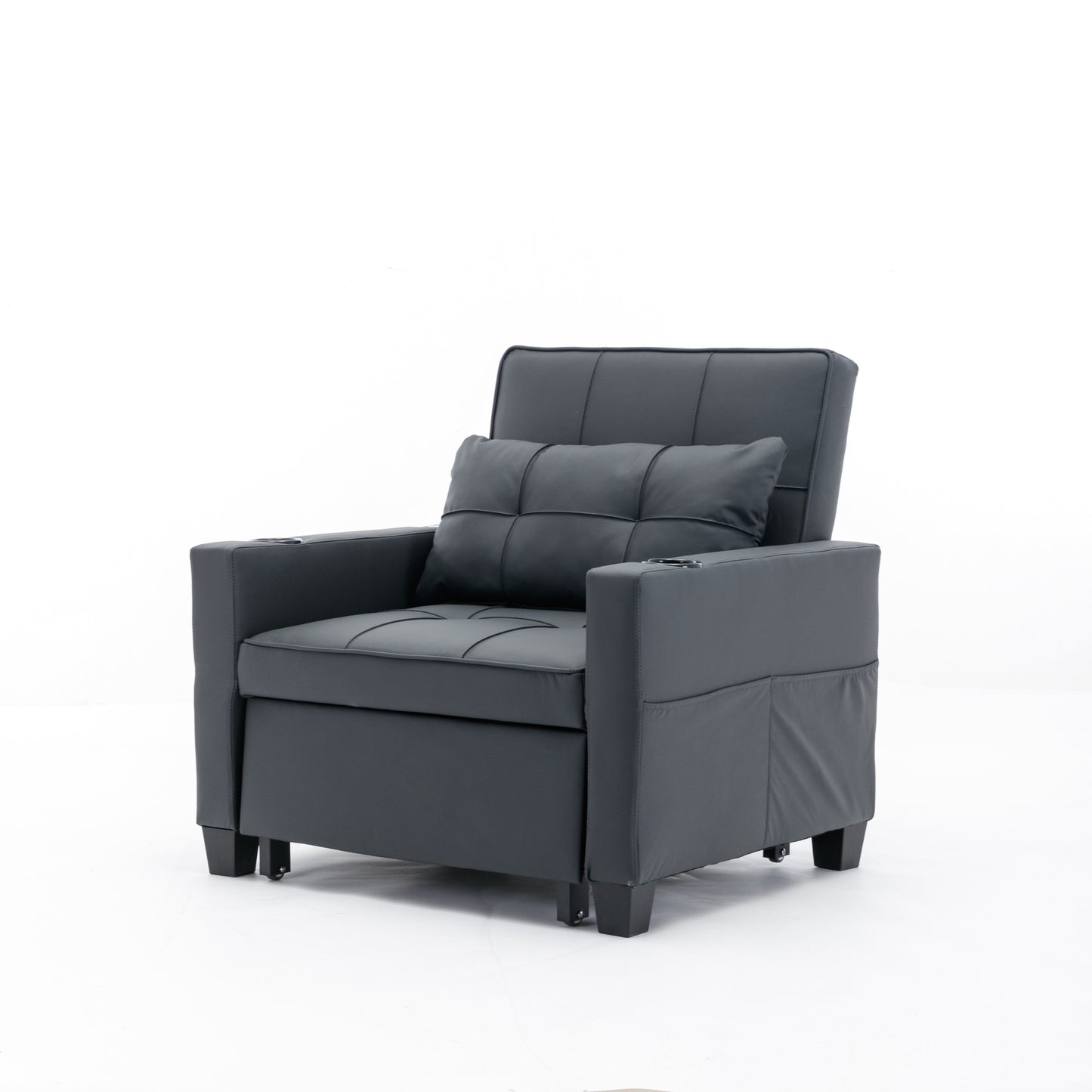 68.12 Faux Leather 3-in-1 Single Convertible Pull Out Sofa with USB Ports and Wear-resistantfor Living Room