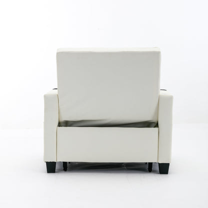 68.12 Faux Leather 3-in-1 Single Convertible Pull Out Sofa with USB Ports and Wear-resistantfor Living Room