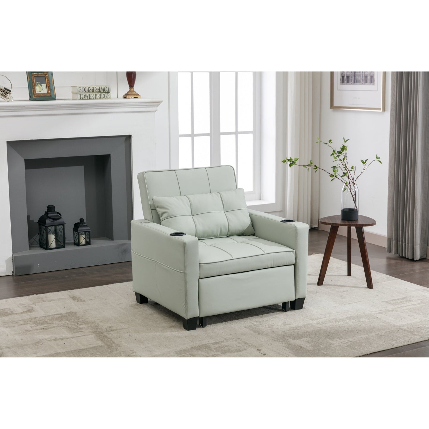 68.12 Faux Leather 3-in-1 Single Convertible Pull Out Sofa with USB Ports and Wear-resistantfor Living Room