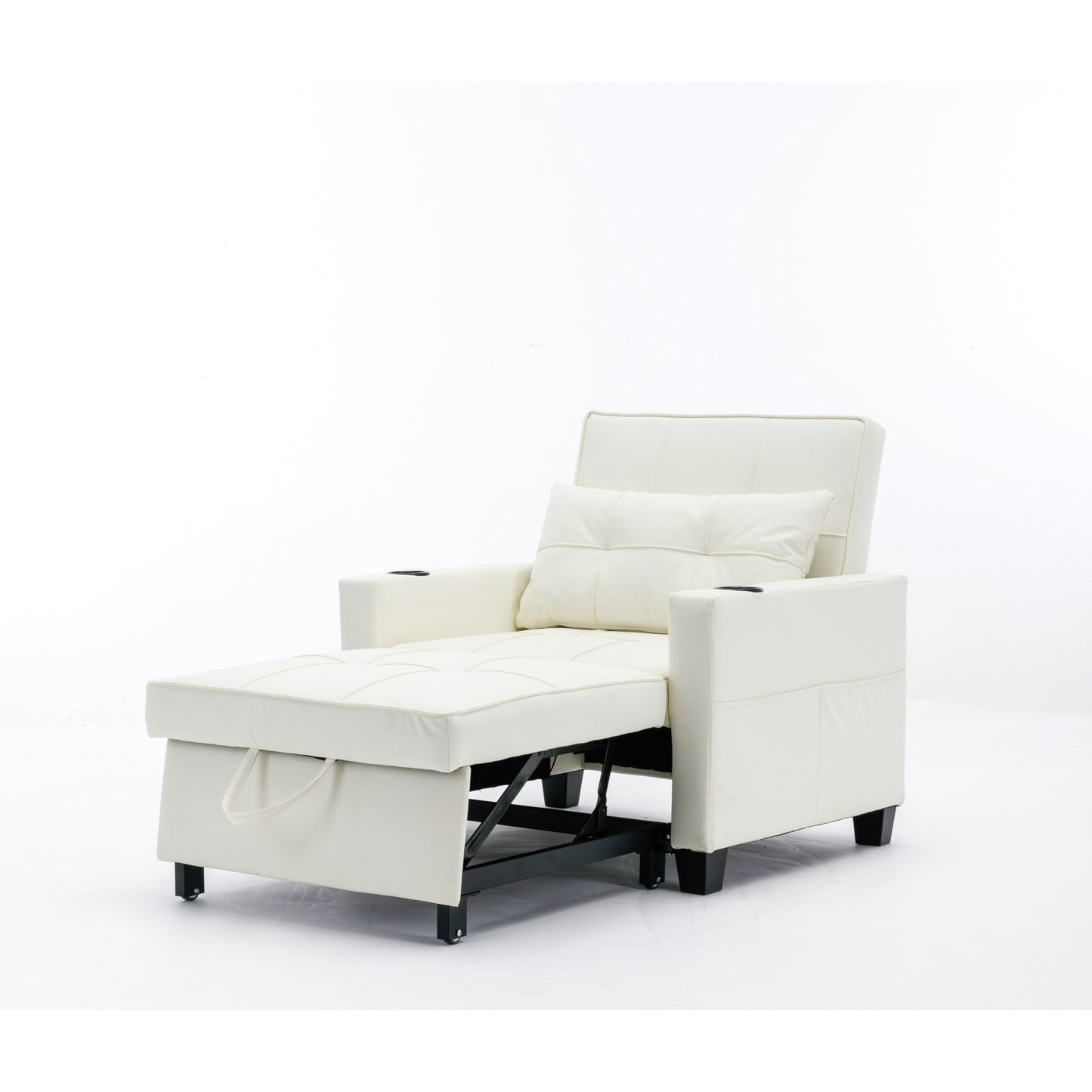 68.12 Faux Leather 3-in-1 Single Convertible Pull Out Sofa with USB Ports and Wear-resistantfor Living Room