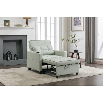 68.12 Faux Leather 3-in-1 Single Convertible Pull Out Sofa with USB Ports and Wear-resistantfor Living Room