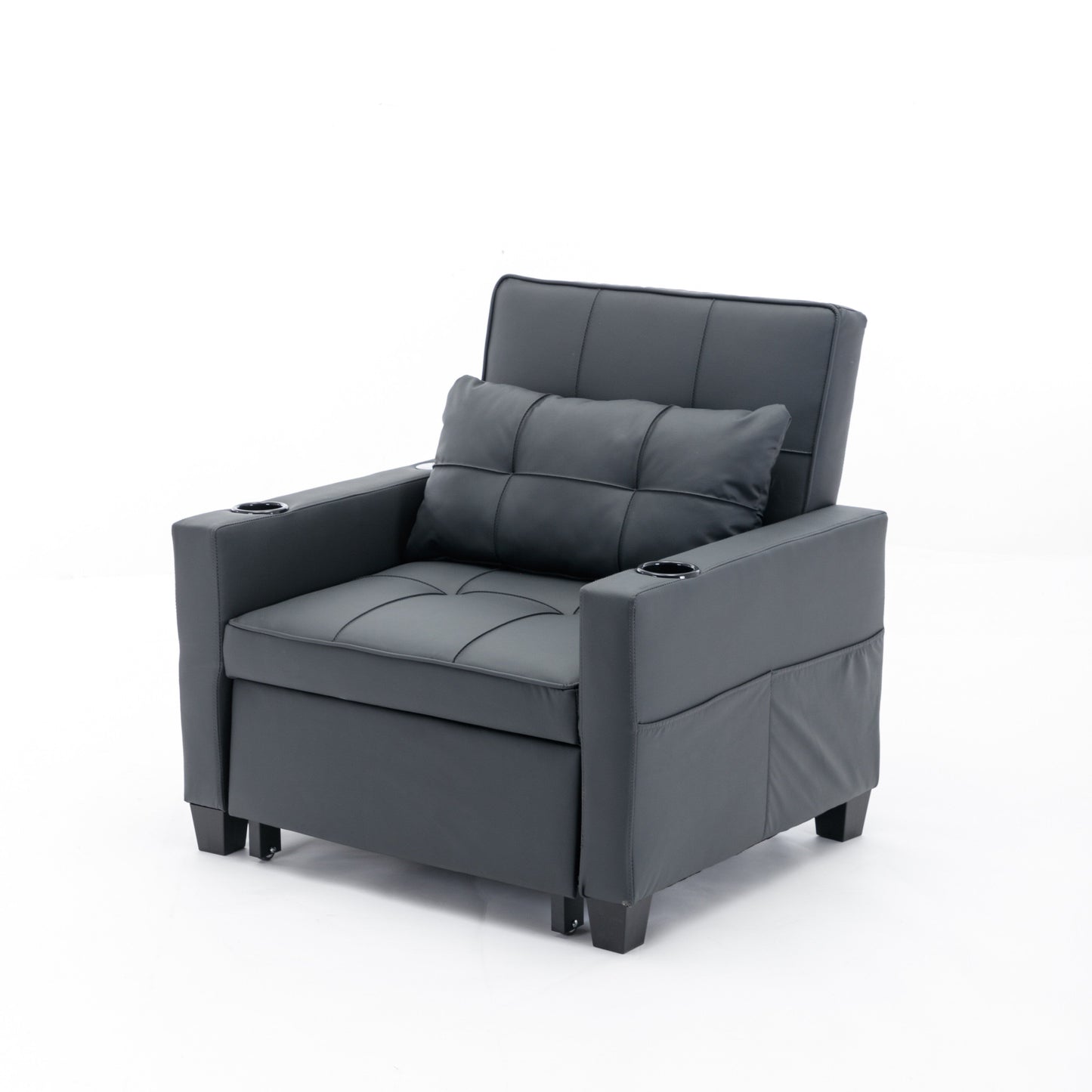 68.12 Faux Leather 3-in-1 Single Convertible Pull Out Sofa with USB Ports and Wear-resistantfor Living Room