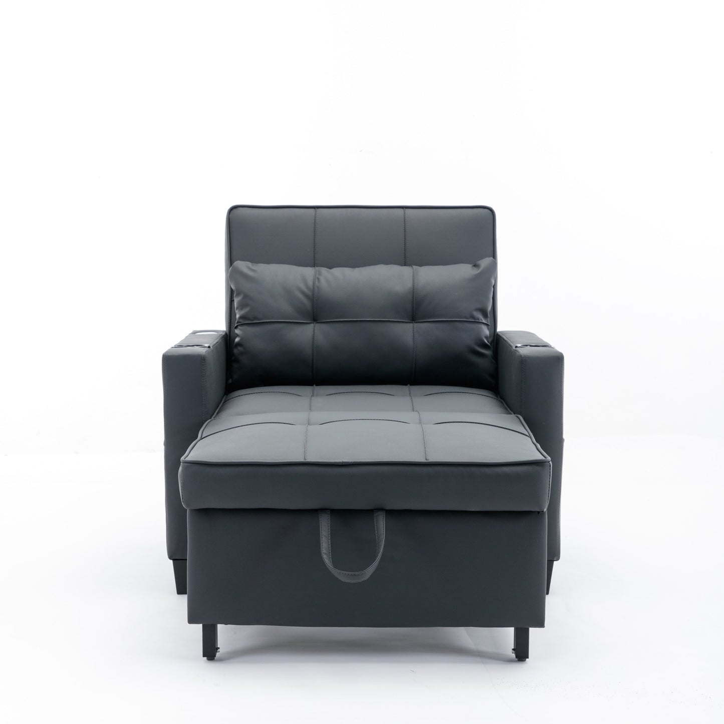 68.12 Faux Leather 3-in-1 Single Convertible Pull Out Sofa with USB Ports and Wear-resistantfor Living Room
