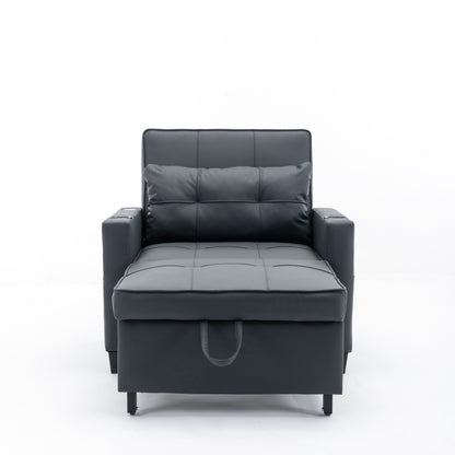 68.12 Faux Leather 3-in-1 Single Convertible Pull Out Sofa with USB Ports and Wear-resistantfor Living Room