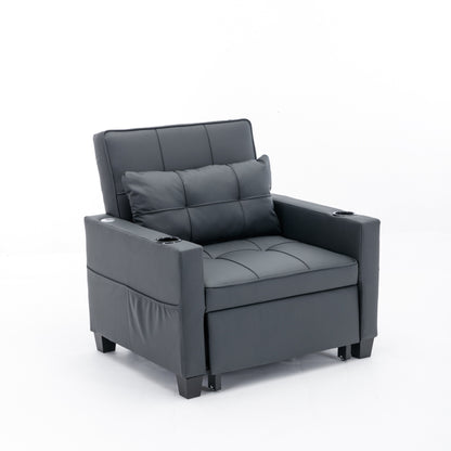 68.12 Faux Leather 3-in-1 Single Convertible Pull Out Sofa with USB Ports and Wear-resistantfor Living Room