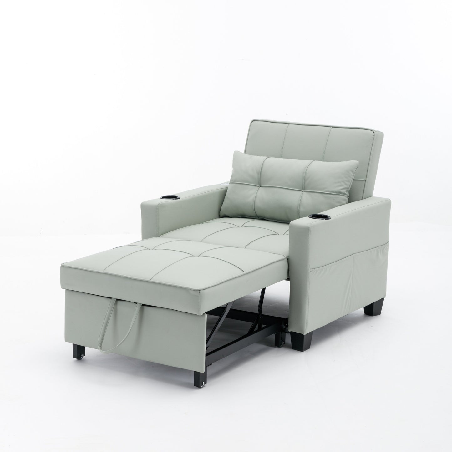 68.12 Faux Leather 3-in-1 Single Convertible Pull Out Sofa with USB Ports and Wear-resistantfor Living Room