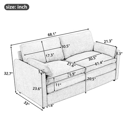 68.1 Chenille 2-Seater Sofa with Double-Layered Cushions for Living Room