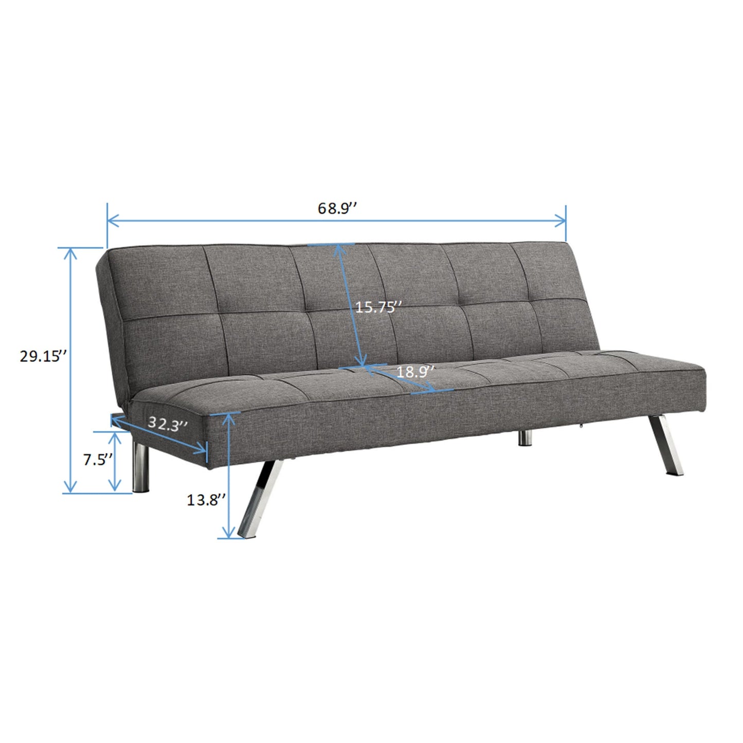 68.9 Fabric Loveseat Sofa Bed with Metal Frame and Stainless Legs for Living Room