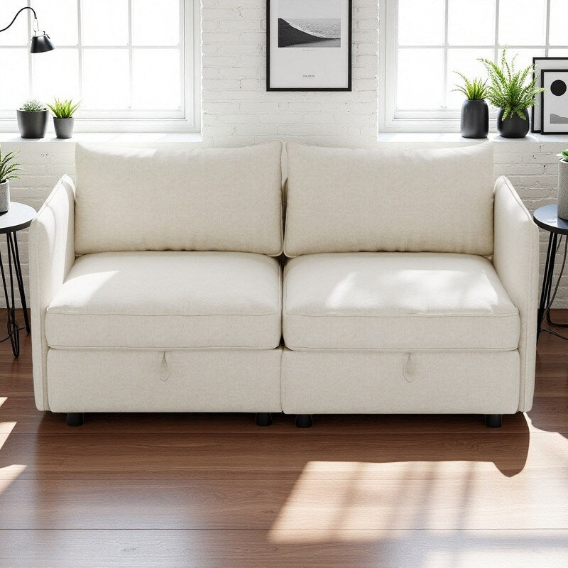 68 Chenille Mid-Century Loveseat with Hidden Storage and 250lb Capacity