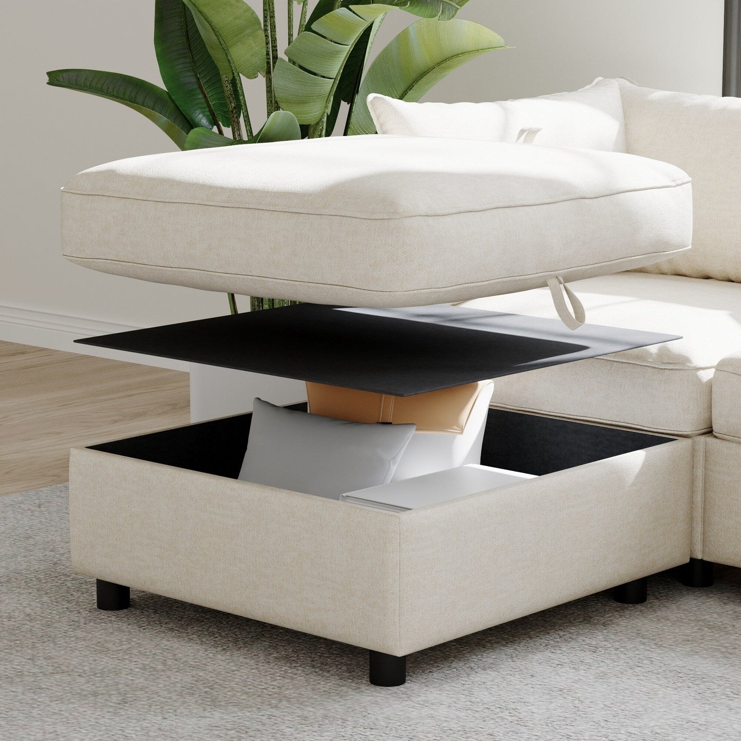 68 Chenille Mid-Century Loveseat with Hidden Storage and 250lb Capacity