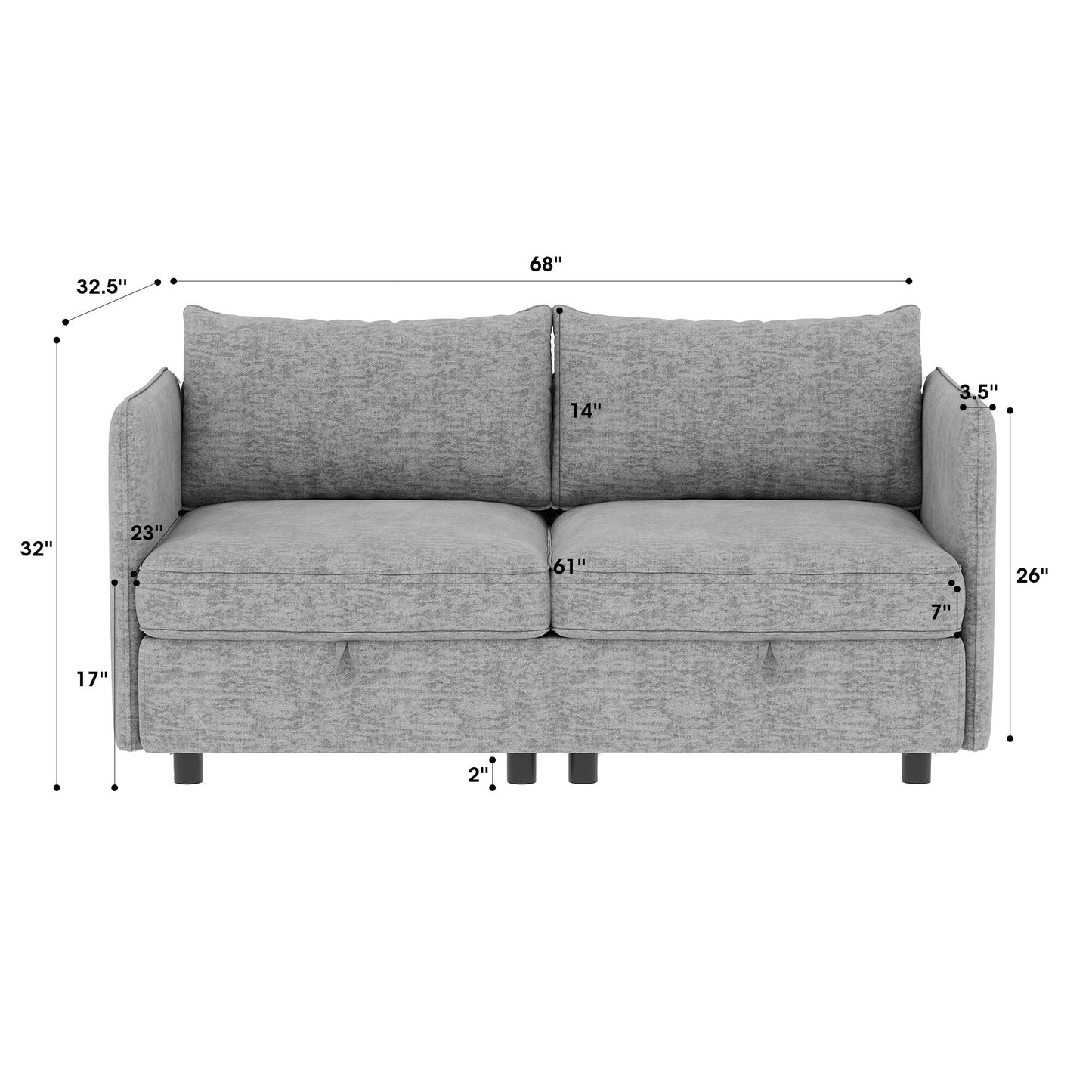 68 Chenille Mid-Century Loveseat with Hidden Storage and 250lb Capacity