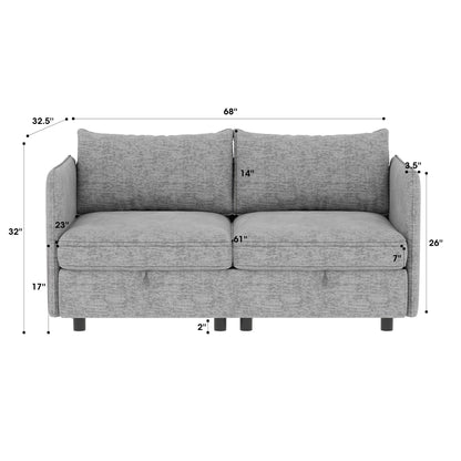 68 Chenille Mid-Century Loveseat with Hidden Storage and 250lb Capacity