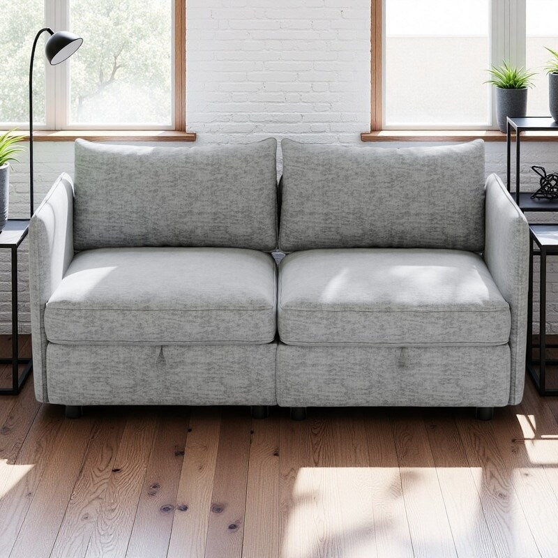 68 Chenille Mid-Century Loveseat with Hidden Storage and 250lb Capacity