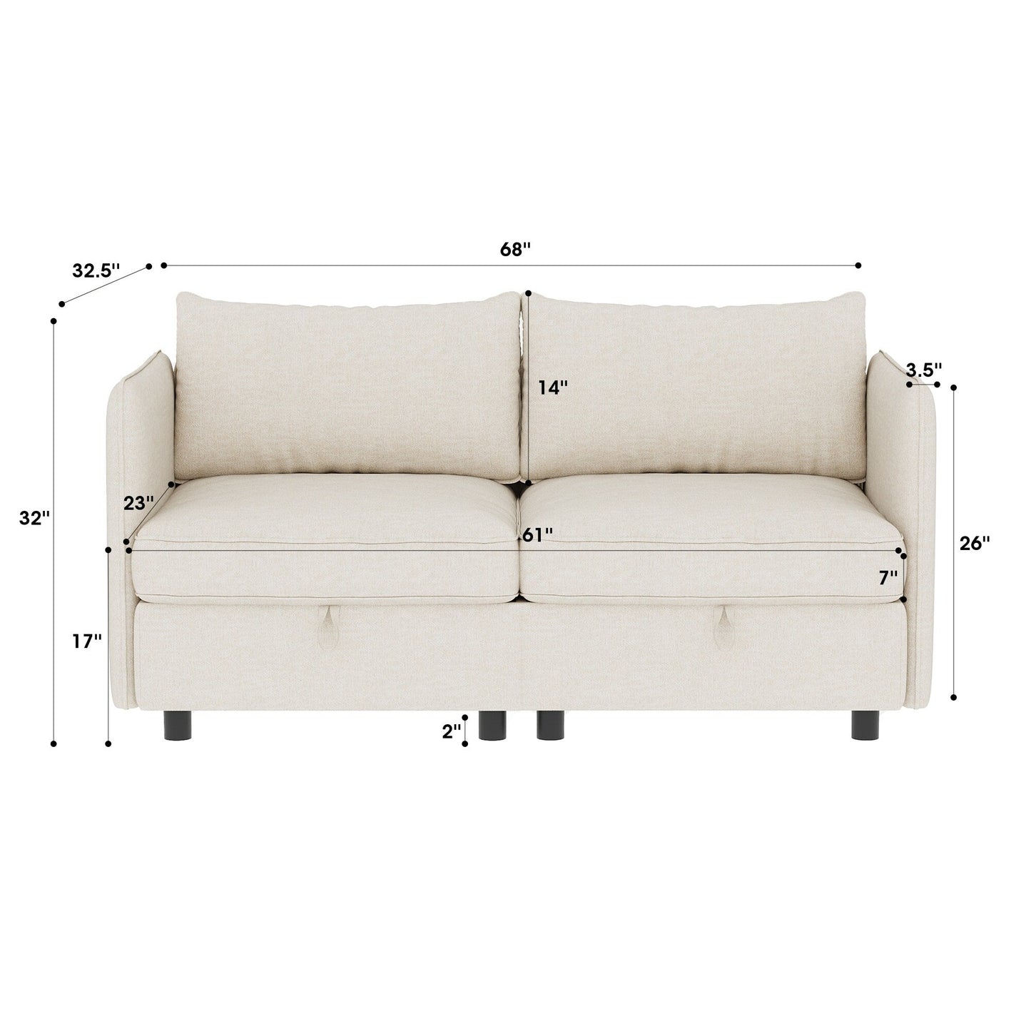 68 Chenille Mid-Century Loveseat with Hidden Storage and 250lb Capacity