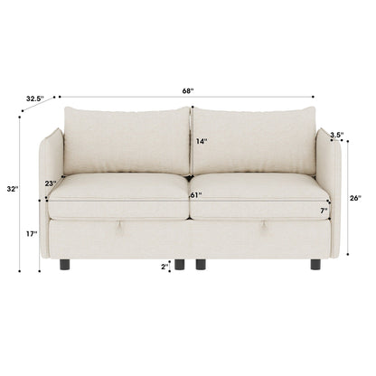 68 Chenille Mid-Century Loveseat with Hidden Storage and 250lb Capacity
