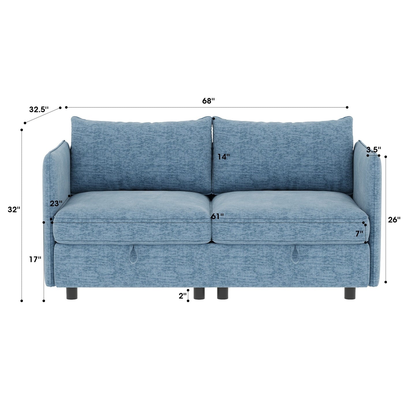 68 Chenille Mid-Century Loveseat with Hidden Storage and 250lb Capacity