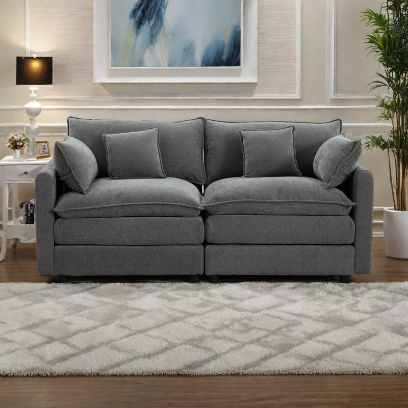 68 Chenille Modular Sectional Sofa with L-Shaped Design, Removable Ottoman, and 2-Seater Configuration