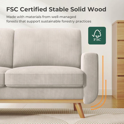 68 Green Corduroy Loveseat Sofa - Comfy Spring Cushion & Solid Wood Frame, Modern Deep Seat for Living Room & Office
