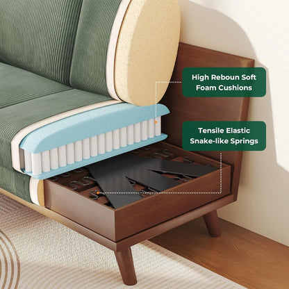 68 Green Corduroy Loveseat Sofa - Comfy Spring Cushion & Solid Wood Frame, Modern Deep Seat for Living Room & Office