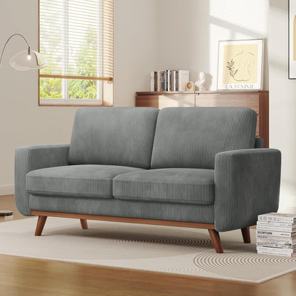 68 Green Corduroy Loveseat Sofa - Comfy Spring Cushion & Solid Wood Frame, Modern Deep Seat for Living Room & Office