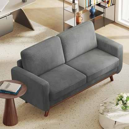 68 Green Corduroy Loveseat Sofa - Comfy Spring Cushion & Solid Wood Frame, Modern Deep Seat for Living Room & Office