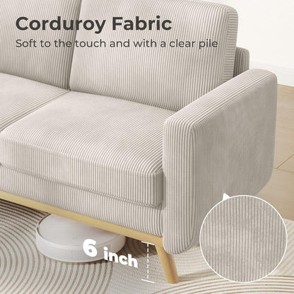 68 Green Corduroy Loveseat Sofa - Comfy Spring Cushion & Solid Wood Frame, Modern Deep Seat for Living Room & Office