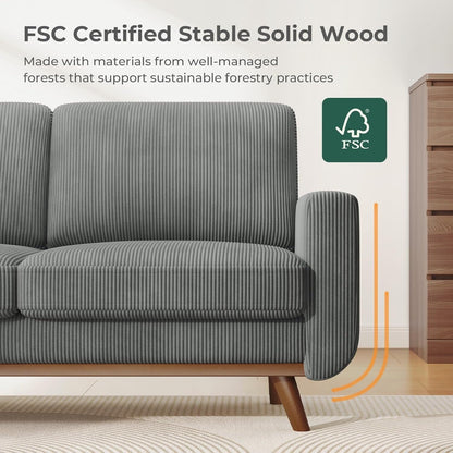 68 Green Corduroy Loveseat Sofa - Comfy Spring Cushion & Solid Wood Frame, Modern Deep Seat for Living Room & Office
