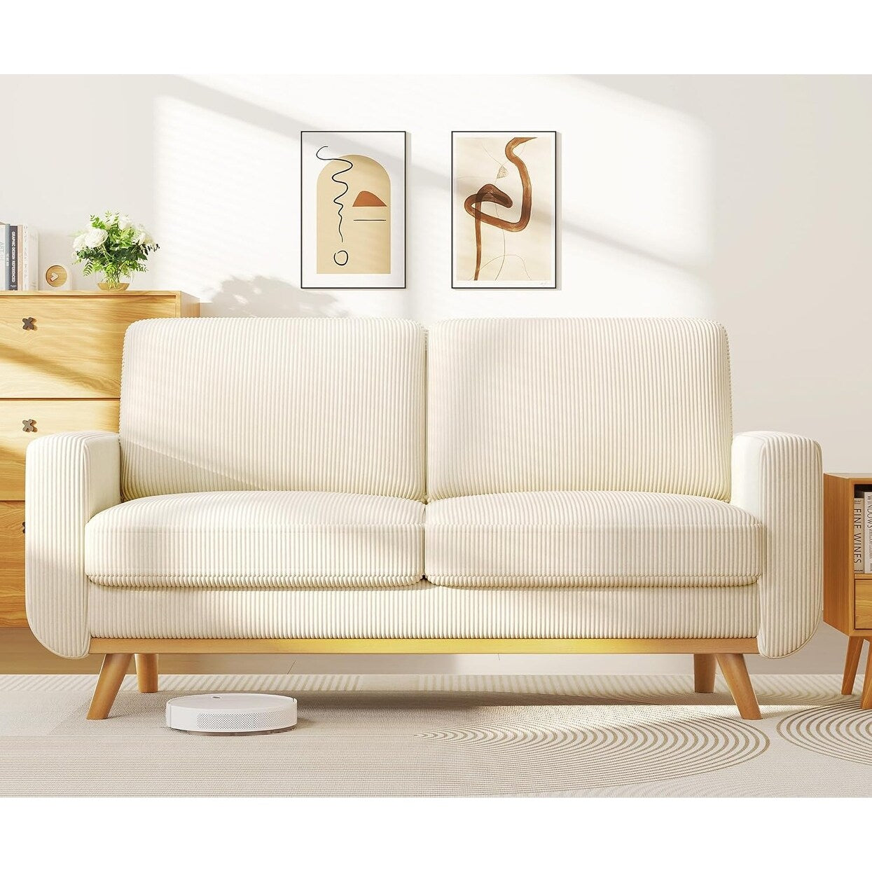 68 Green Corduroy Loveseat Sofa - Comfy Spring Cushion & Solid Wood Frame, Modern Deep Seat for Living Room & Office
