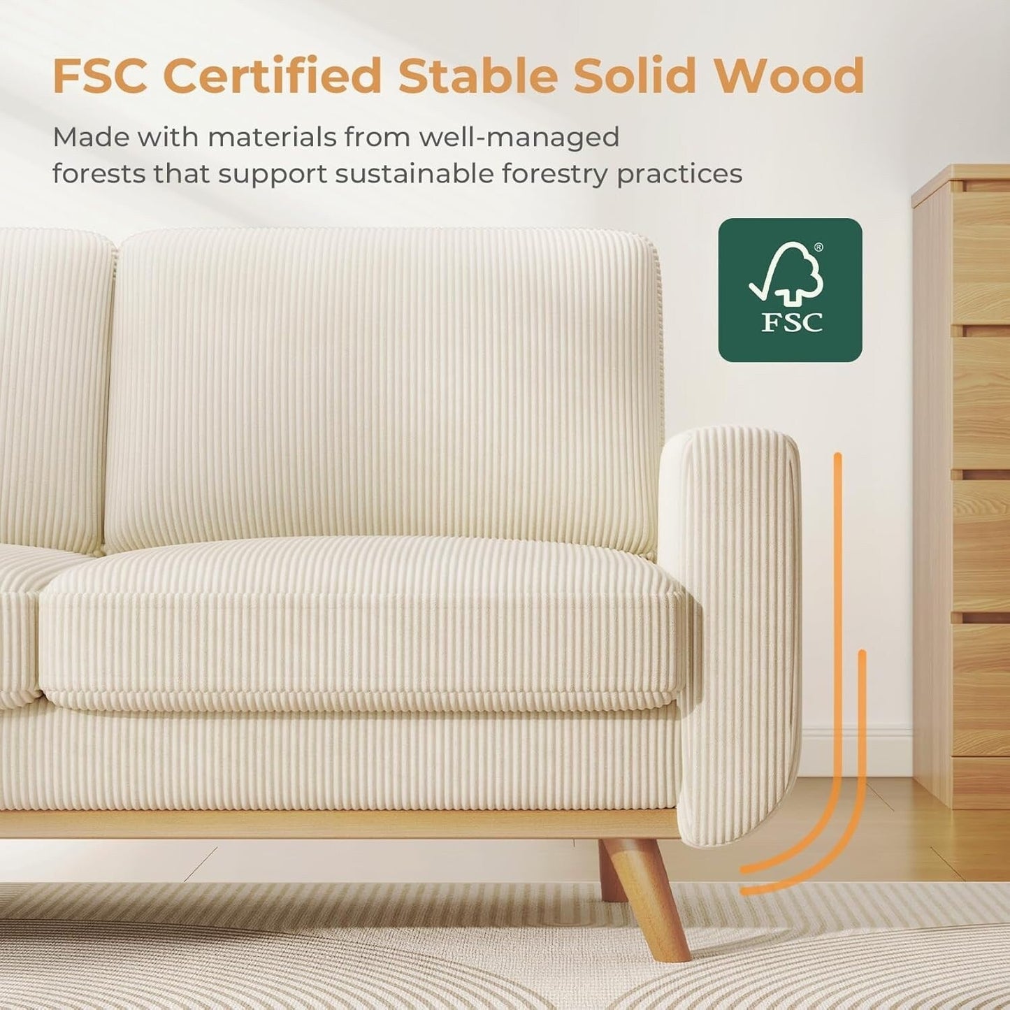 68 Green Corduroy Loveseat Sofa - Comfy Spring Cushion & Solid Wood Frame, Modern Deep Seat for Living Room & Office