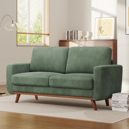 68 Green Corduroy Loveseat Sofa - Comfy Spring Cushion & Solid Wood Frame, Modern Deep Seat for Living Room & Office