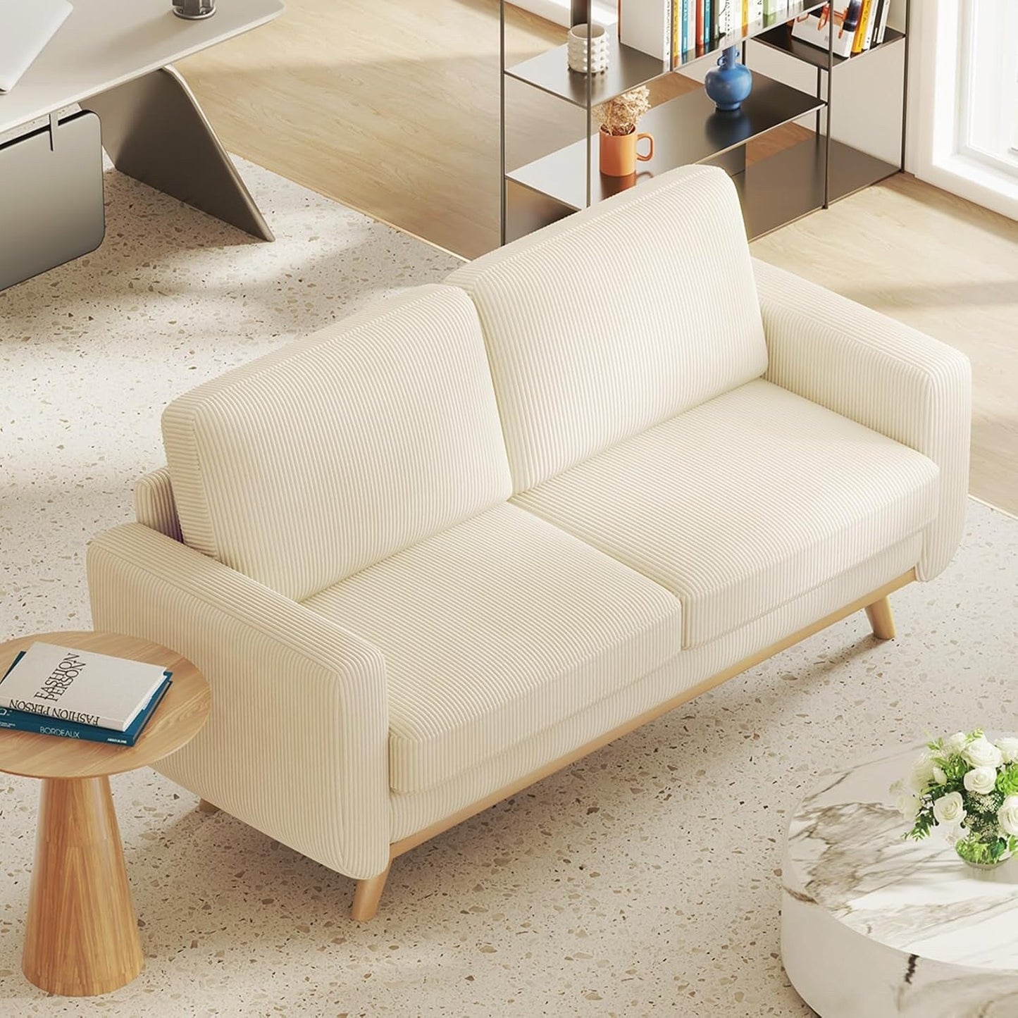 68 Green Corduroy Loveseat Sofa - Comfy Spring Cushion & Solid Wood Frame, Modern Deep Seat for Living Room & Office