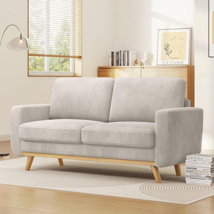 68 Green Corduroy Loveseat Sofa - Comfy Spring Cushion & Solid Wood Frame, Modern Deep Seat for Living Room & Office