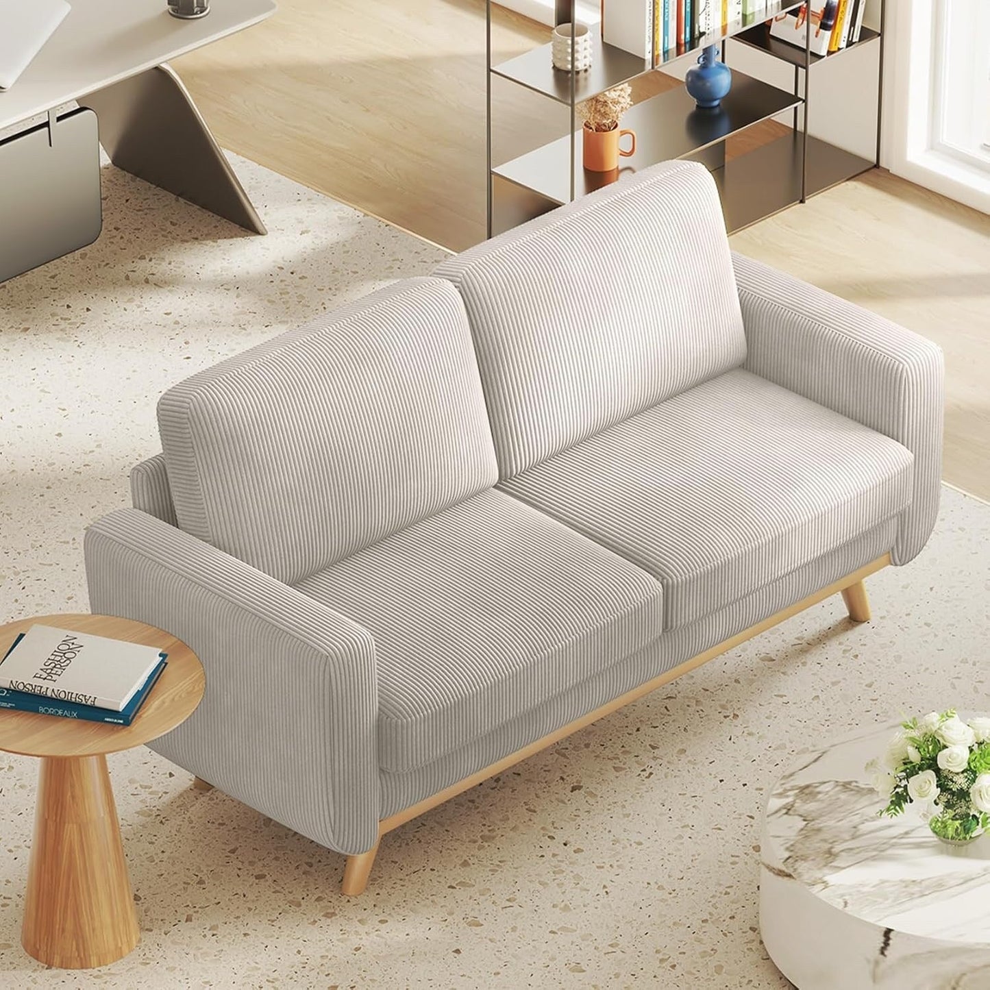 68 Green Corduroy Loveseat Sofa - Comfy Spring Cushion & Solid Wood Frame, Modern Deep Seat for Living Room & Office