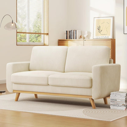 68 Green Corduroy Loveseat Sofa - Comfy Spring Cushion & Solid Wood Frame, Modern Deep Seat for Living Room & Office