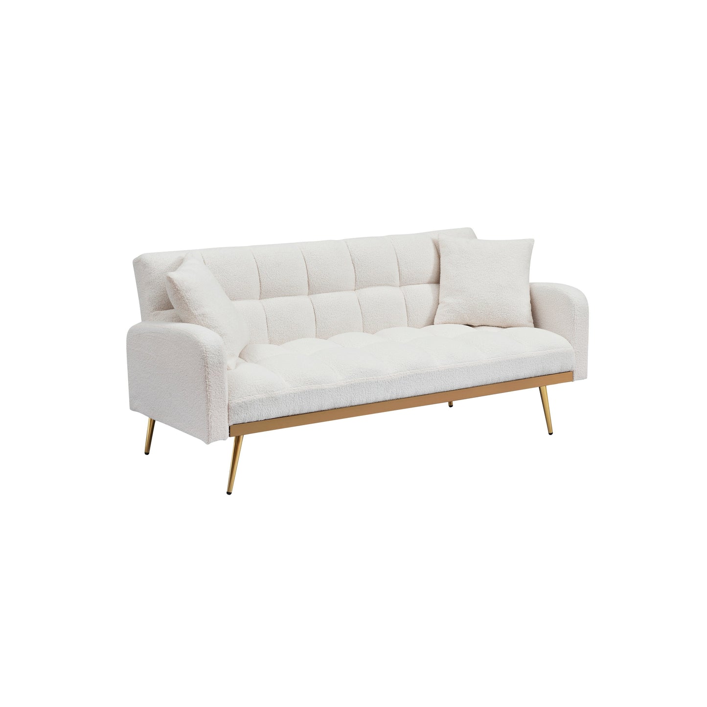69 Inch Sofa Bed Beige with Adjustable Teddy Sofa for Small Space Living Room and Bedroom