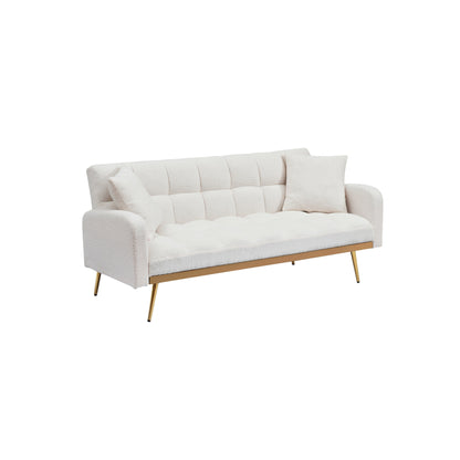 69 Inch Sofa Bed Beige with Adjustable Teddy Sofa for Small Space Living Room and Bedroom